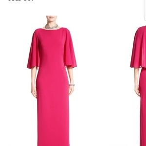ST JOHN EVENING embellished cady cape back  gown